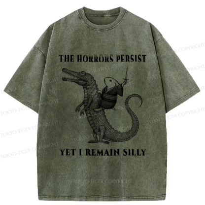 Tokyo-Tiger Samurai Rabbit Riding Crocodile Washed T-Shirt