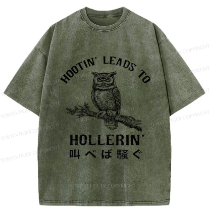 Tokyo-Tiger Hootin' Leads to Hollerin' Funny Owl Washed T-Shirt