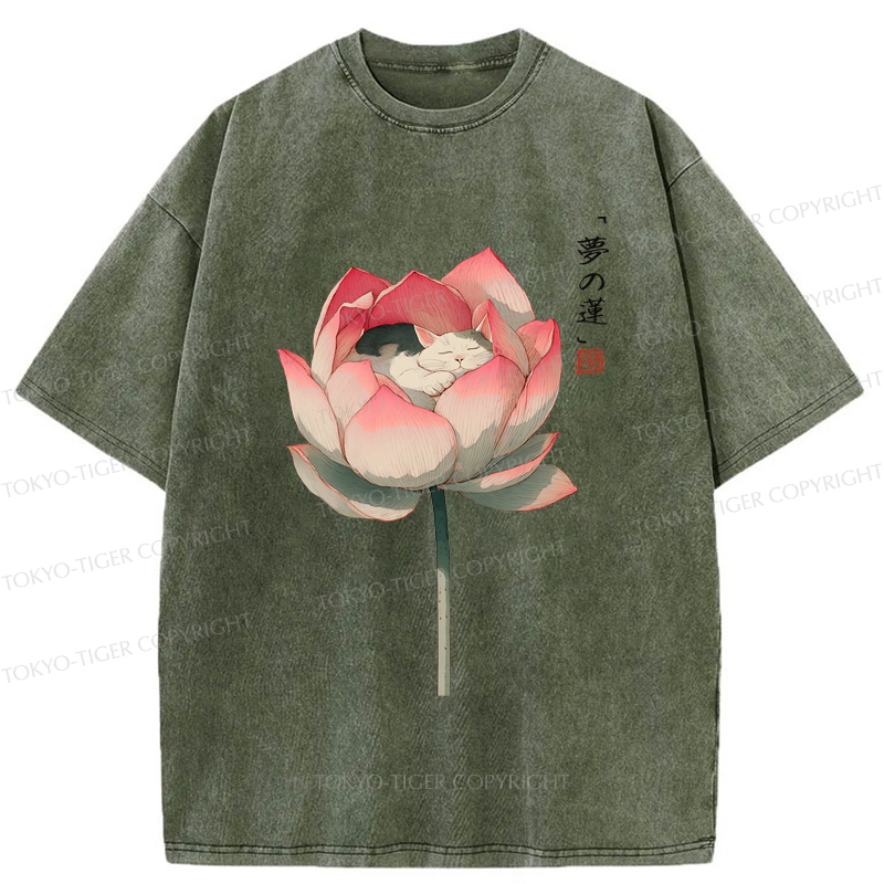Tokyo-Tiger Cat Sleeping In A Lotus T-Shirt