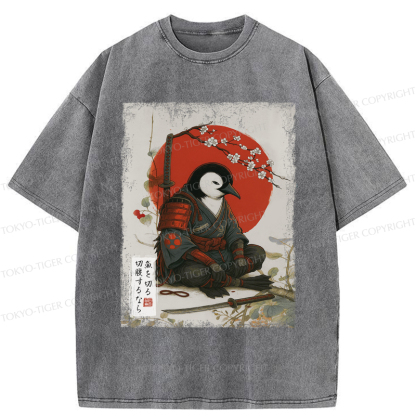 Tokyo-Tiger Japanese The Samurai Penguin Washed T-Shirt