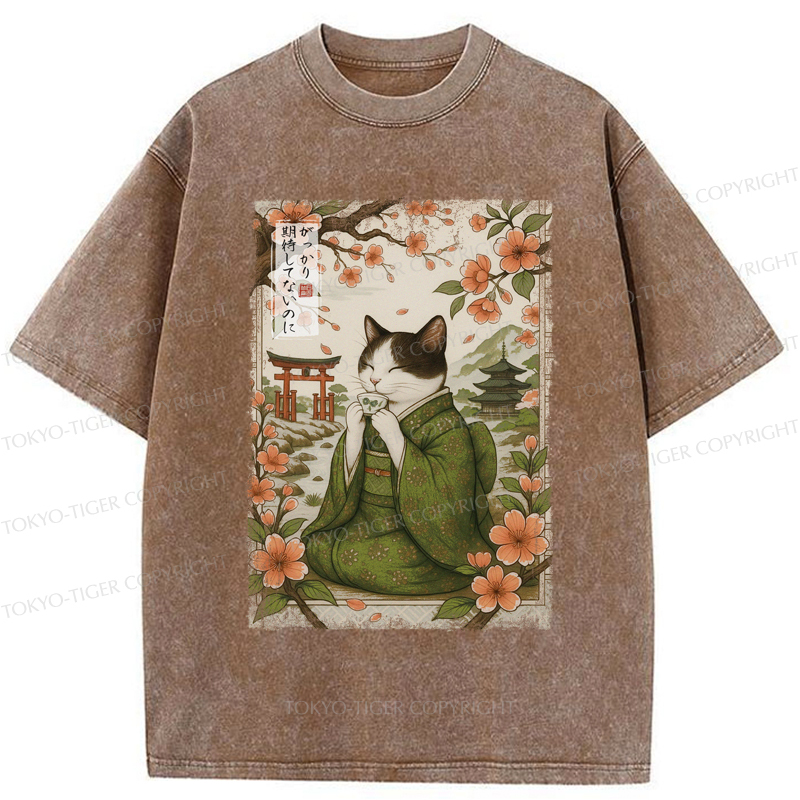Tokyo-Tiger The Tea Ceremony Cat That Expects Nothing  Washed T-Shirt