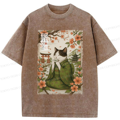 Tokyo-Tiger The Tea Ceremony Cat That Expects Nothing  Washed T-Shirt