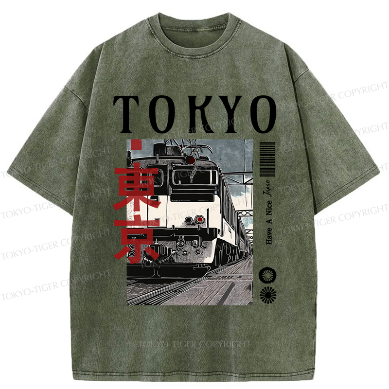 Tokyo-Tiger Tokyo Retro Train  Washed T-Shirt