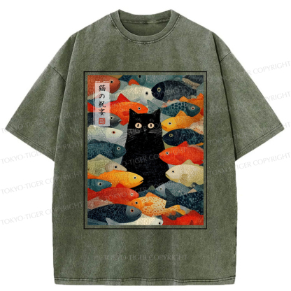 Tokyo-Tiger The Cat's Feast of Fish Washed T-Shirt