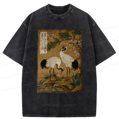 Tokyo-Tiger Graceful Cranes, Fragile Hopes Washed T-Shirt