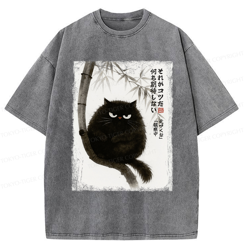 Tokyo-Tiger Funny Silent Observer: The Cat's Gaze Washed T-Shirt