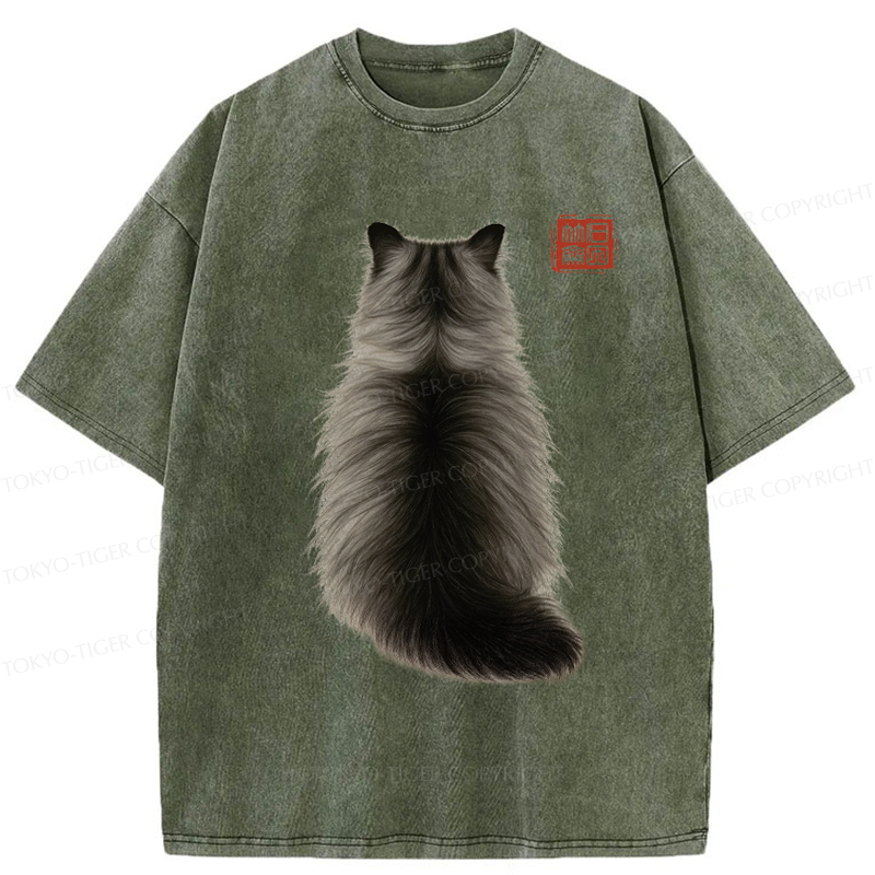 Tokyo-Tiger Cat's Back Ink Painting Washed T-Shirt