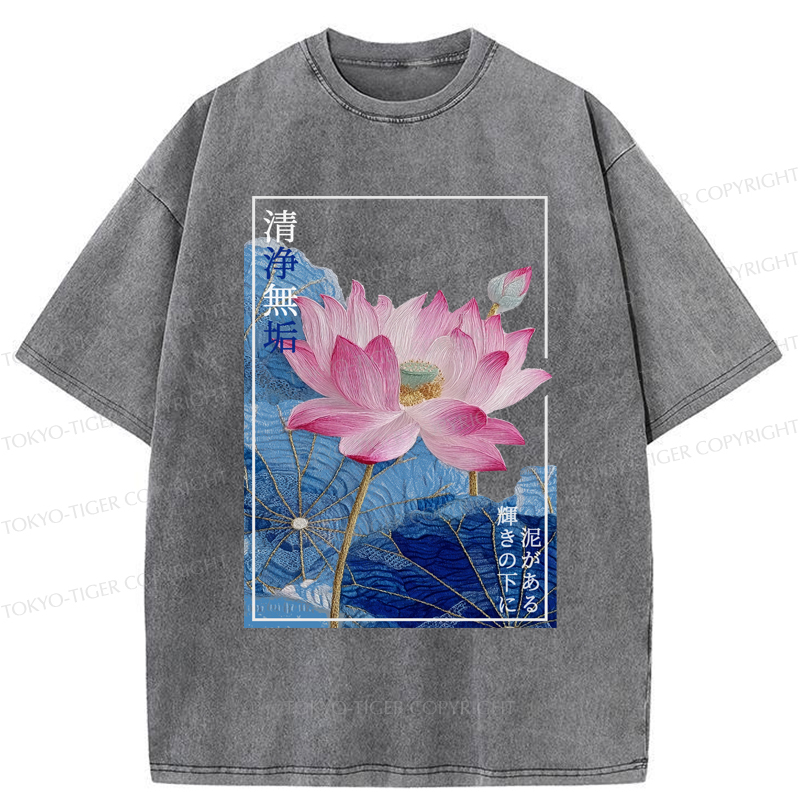 Tokyo-Tiger The Elegance of Ukiyo-e Lotus Washed T-Shirt
