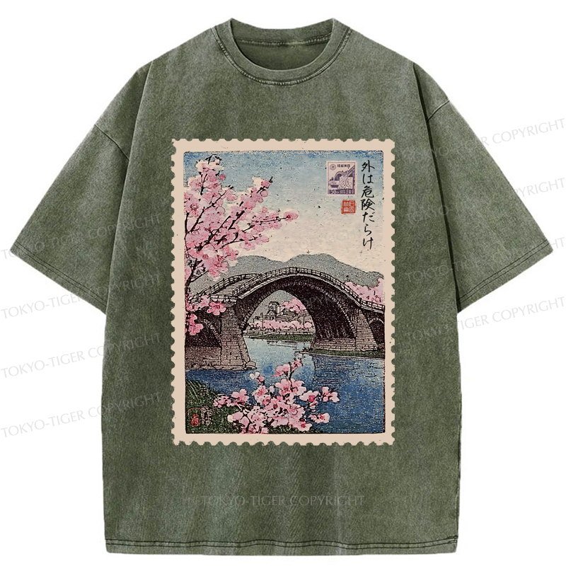 Tokyo-Tiger Vintage Attraction Stamp Washed T-Shirt