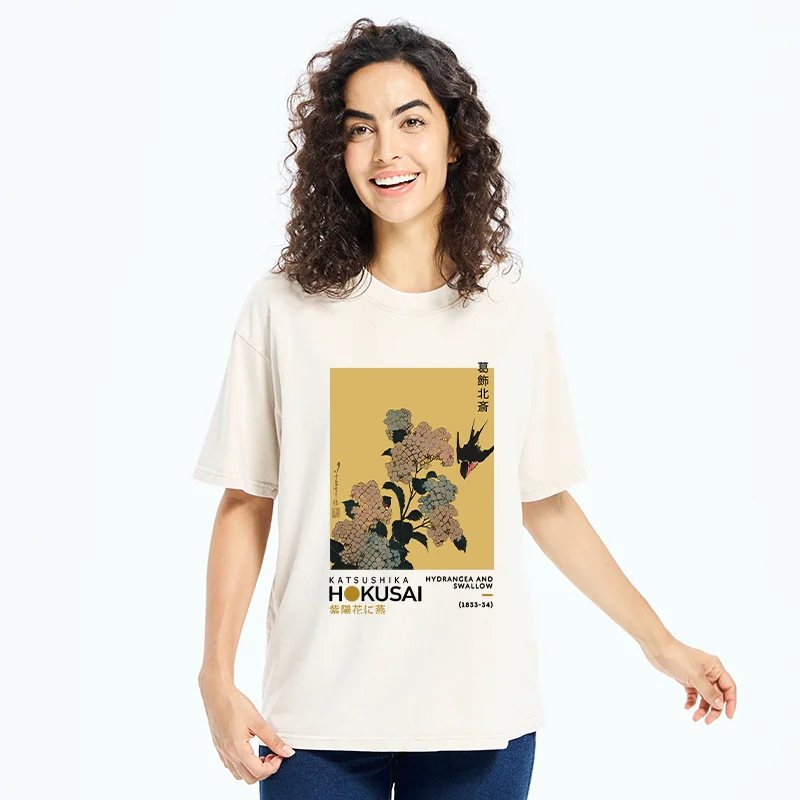 Tokyo-Tiger Japanese Traditional Flowers Washed T-Shirt