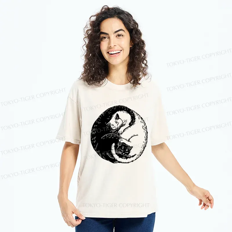 Tokyo-Tiger Yin Yang Cat Washed T-Shirt