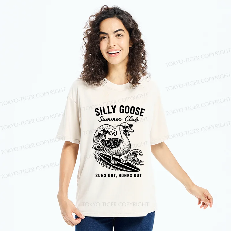 Tokyo-Tiger Stupid Goose Surfing Washed T-Shirt