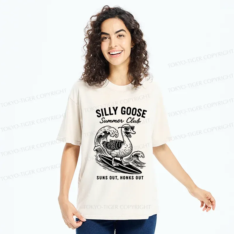 Tokyo-Tiger Stupid Goose Surfing Washed T-Shirt