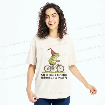 Tokyo-Tiger Frog Riding A Bicycle Washed T-Shirt