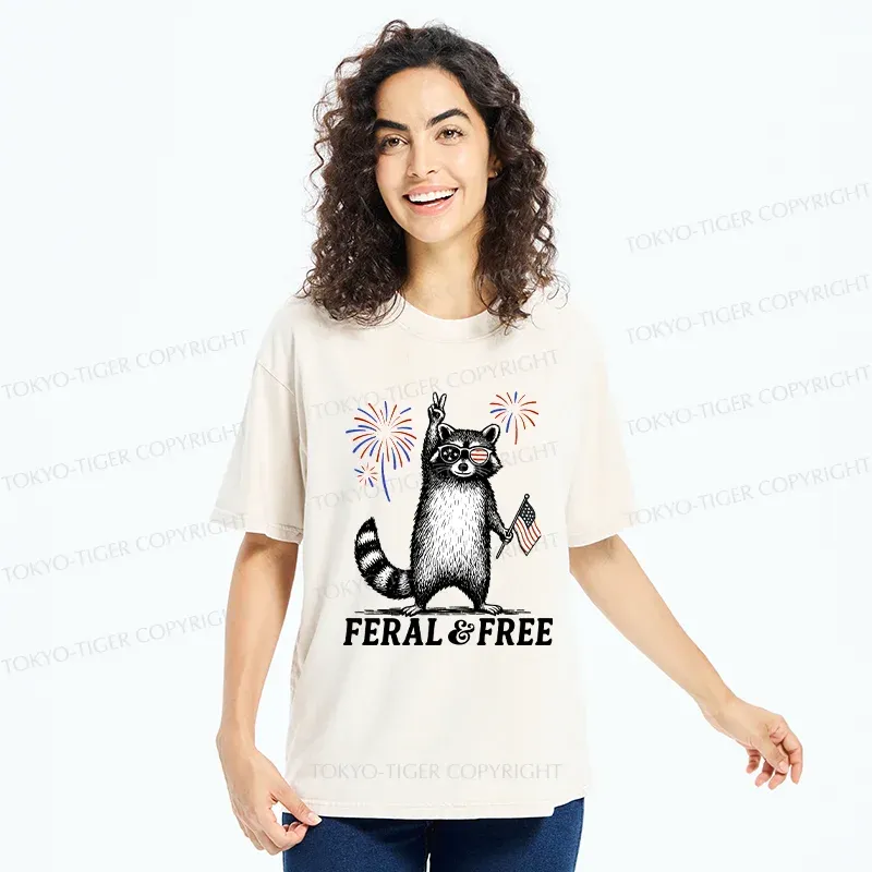 Tokyo-Tiger Raccoon Celebrating The Festival Washed T-Shirt