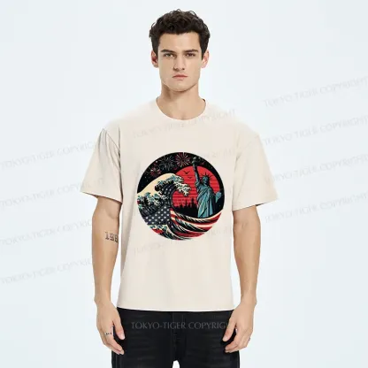 Tokyo-Tiger Independence Day And Waves Washed T-Shirt