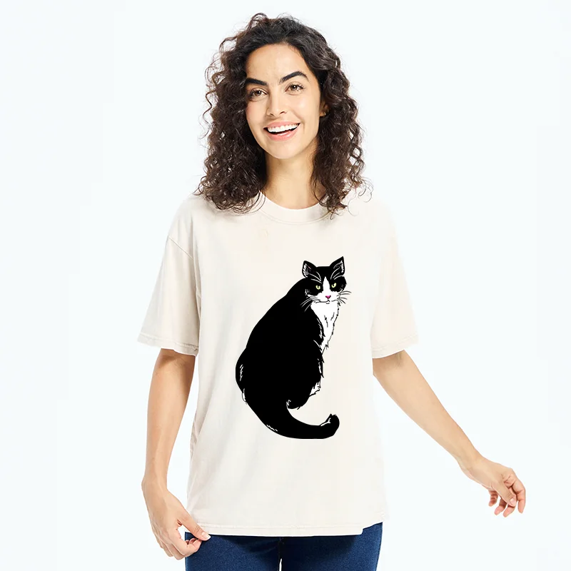 Tokyo-Tiger Elegant Cat Washed T-Shirt