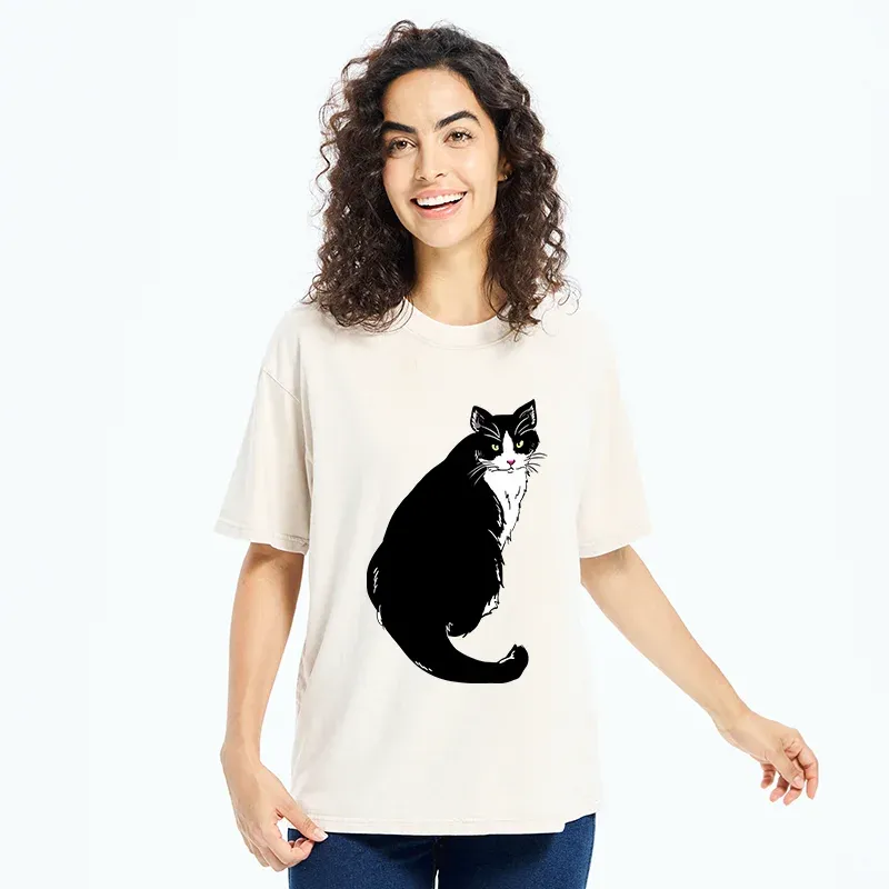 Tokyo-Tiger Elegant Cat Washed T-Shirt