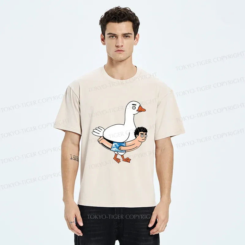 Tokyo-Tiger Goose With Swimming Ring Washed T-Shirt