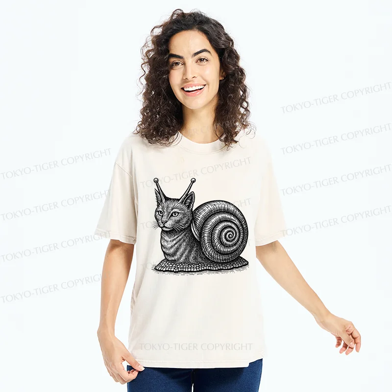 Tokyo-Tiger Snail Cat Washed T-Shirt