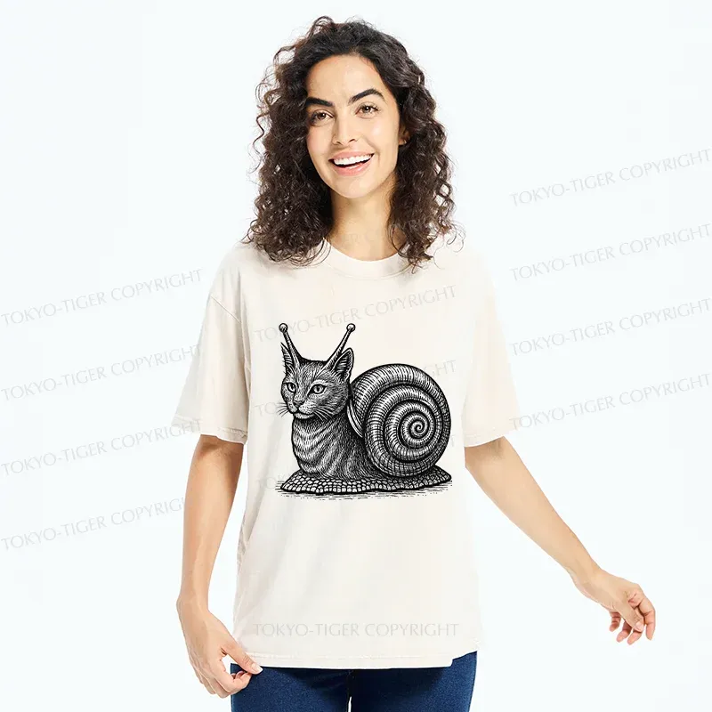 Tokyo-Tiger Snail Cat Washed T-Shirt