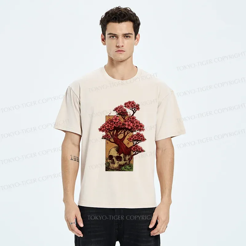 Tokyo-Tiger Skull Flower Washed T-Shirt