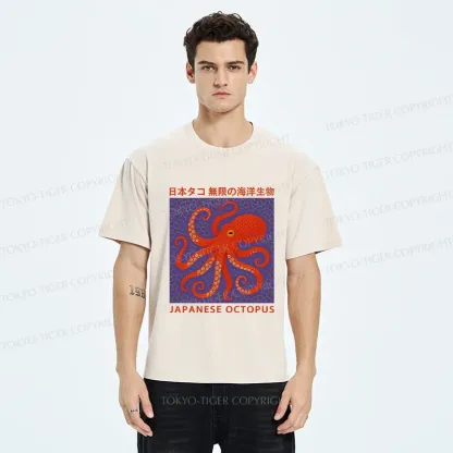 Tokyo-Tiger Retro Japanese Octopus Washed T-Shirt