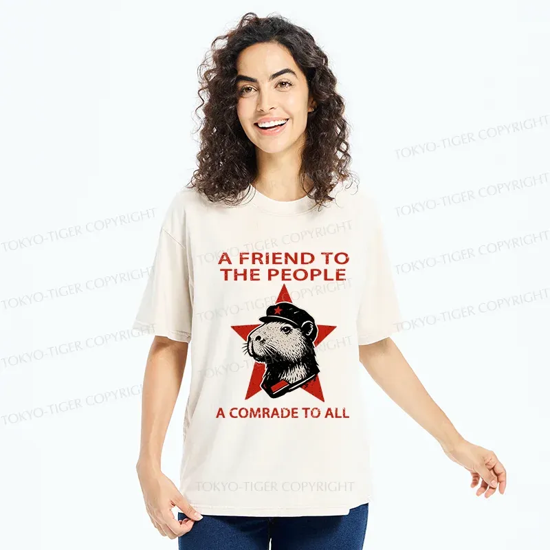 Tokyo-Tiger Capibalism Funny Washed T-Shirt