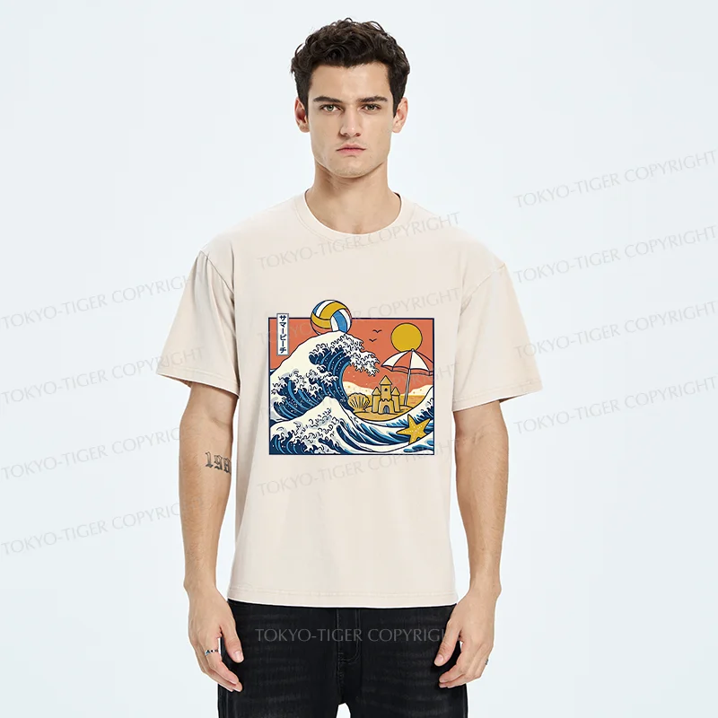 Tokyo-Tiger Summer Beach Washed T-Shirt