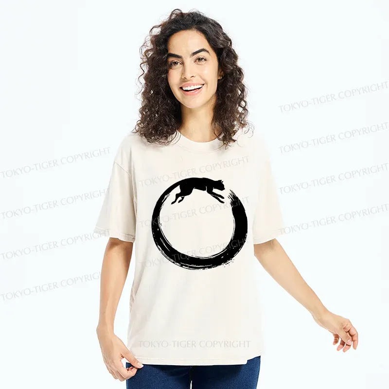 Tokyo-Tiger Cat's Circle Washed T-Shirt