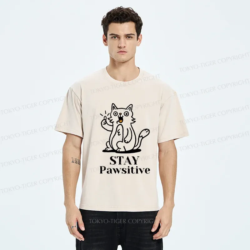 Tokyo-Tiger Stay Positive Cat Washed T-Shirt