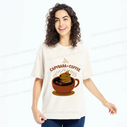 Tokyo-Tiger Capybara Coffee Funny Washed T-Shirt