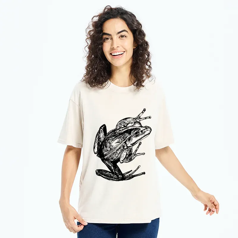 Tokyo-Tiger Retro Frog Japanese Washed T-Shirt