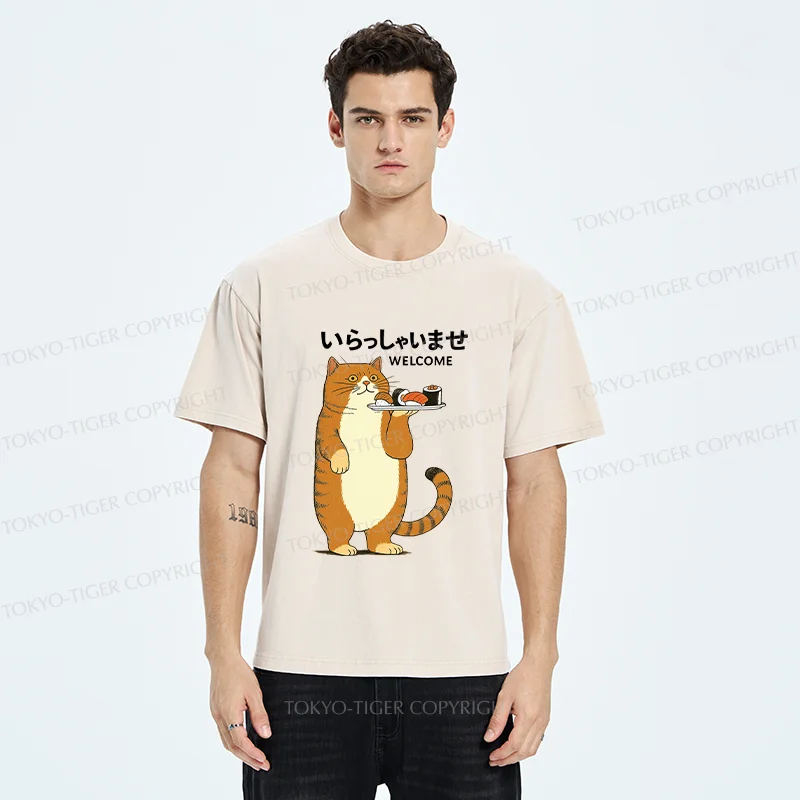 Tokyo-Tiger Cat Waiter Washed T-Shirt