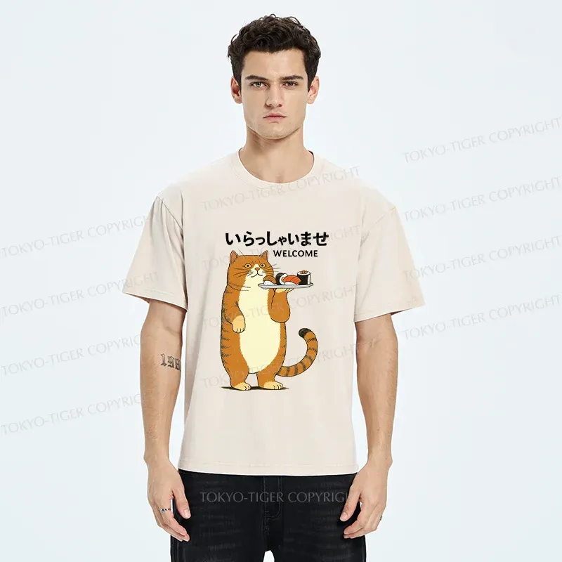 Tokyo-Tiger Cat Waiter Washed T-Shirt