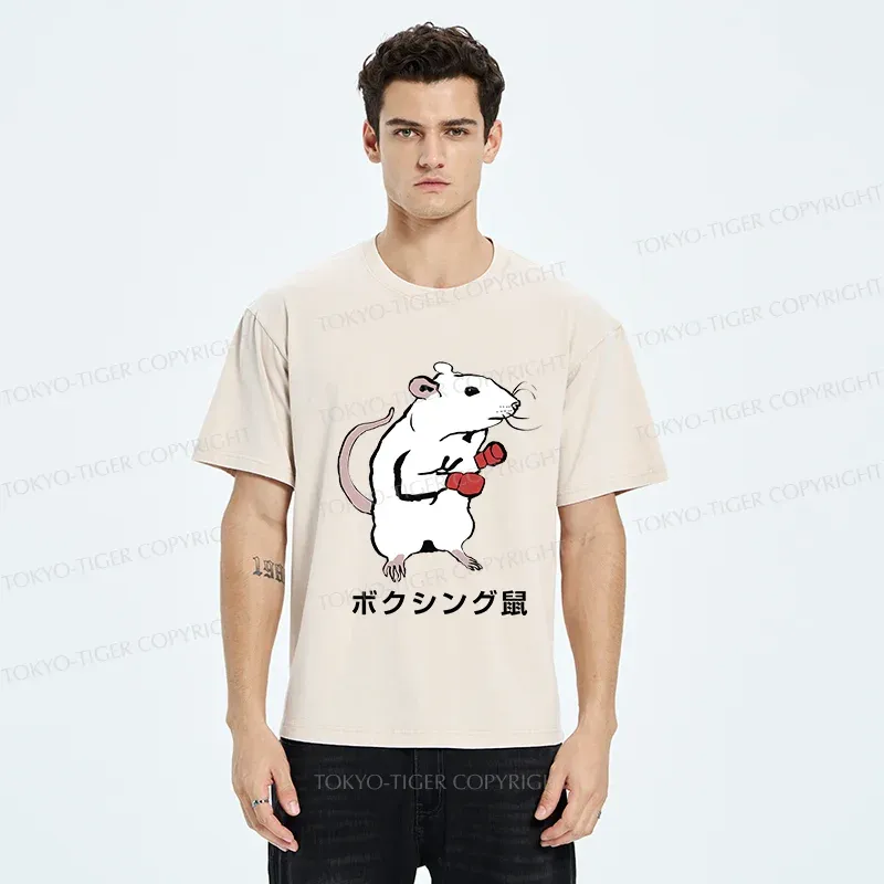 Tokyo-Tiger Boxing Mouse Washed T-Shirt