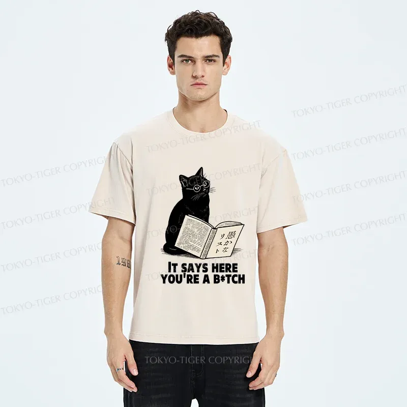 Tokyo-Tiger Black Cat With Glasses Washed T-Shirt