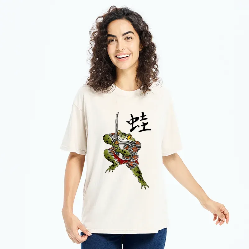 Tokyo-Tiger Scary Frog Samurai Washed T-Shirt