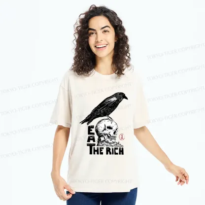 Tokyo-Tiger Crow Standing On Skull Washed T-Shirt