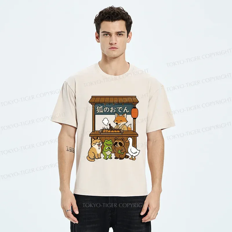 Tokyo-Tiger Fox Oden Shop Washed T-Shirt