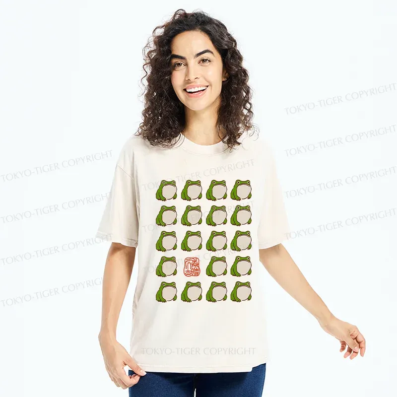Tokyo-Tiger Retro Japanese Frog Washed T-Shirt
