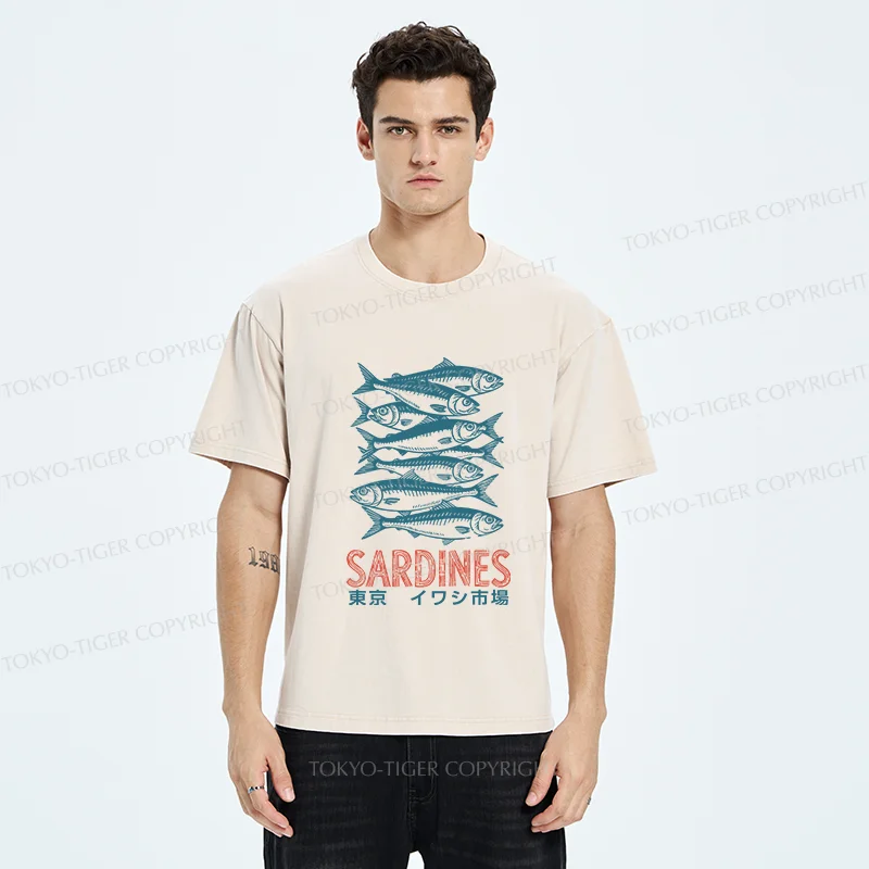 Tokyo-Tiger Vintage Sardines Market Washed T-Shirt