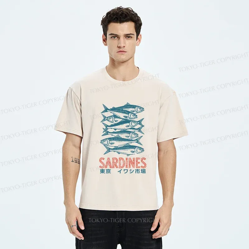 Tokyo-Tiger Vintage Sardines Market Washed T-Shirt