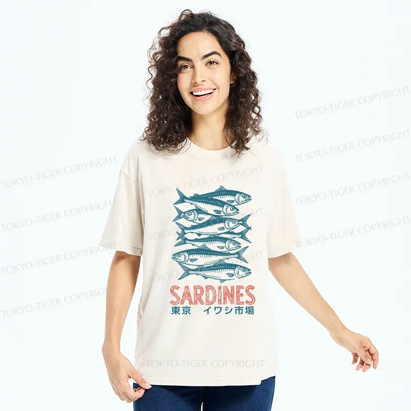 Tokyo-Tiger Vintage Sardines Market Washed T-Shirt