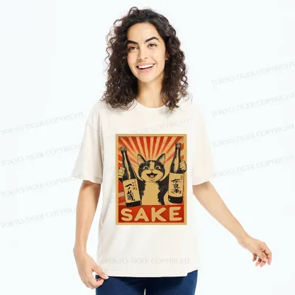 Tokyo-Tiger Cat Holding Wine Washed T-Shirt