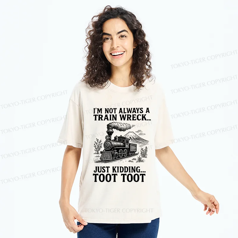 Tokyo-Tiger Funny Train Jokes Washed T-Shirt