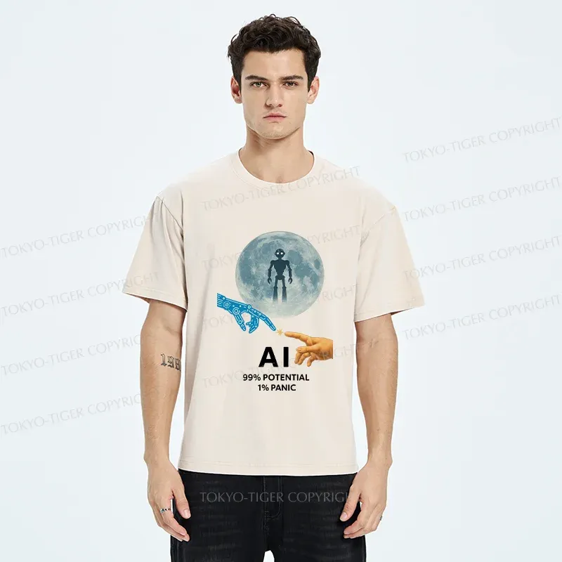 Tokyo-Tiger Future Of Humans And AI Washed T-Shirt