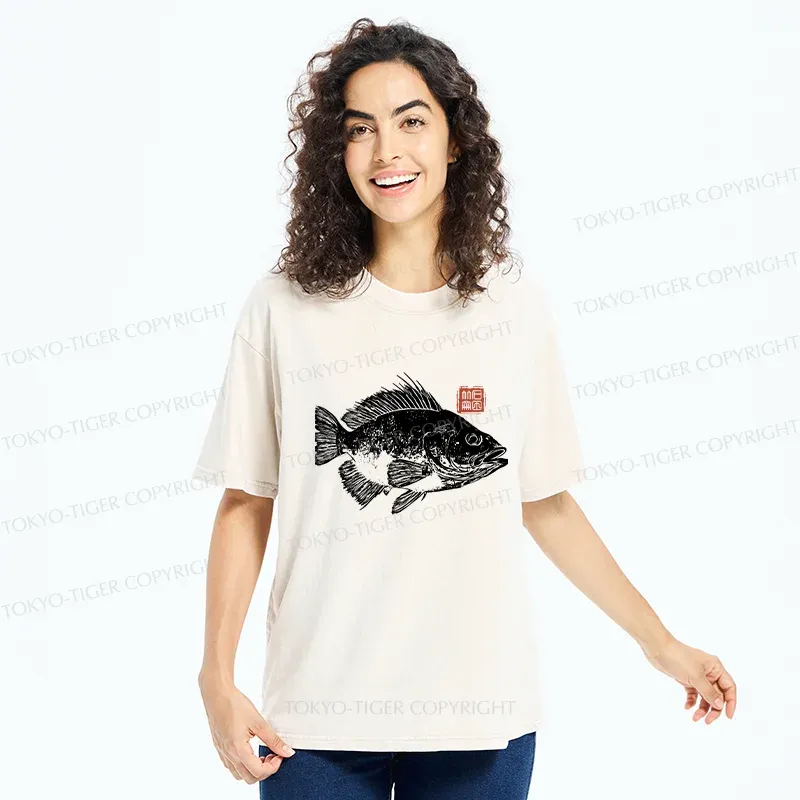 Tokyo-Tiger Fish Rubbing Washed T-Shirt