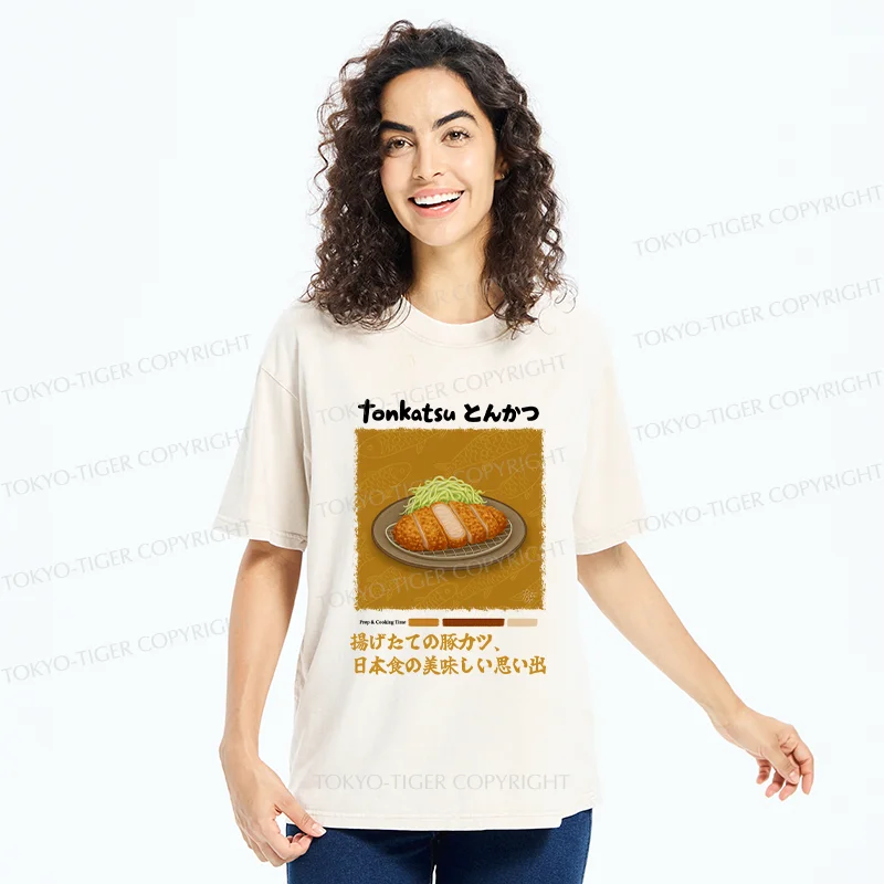Tokyo-Tiger Delicious Fried Pork Cutlet Washed T-Shirt
