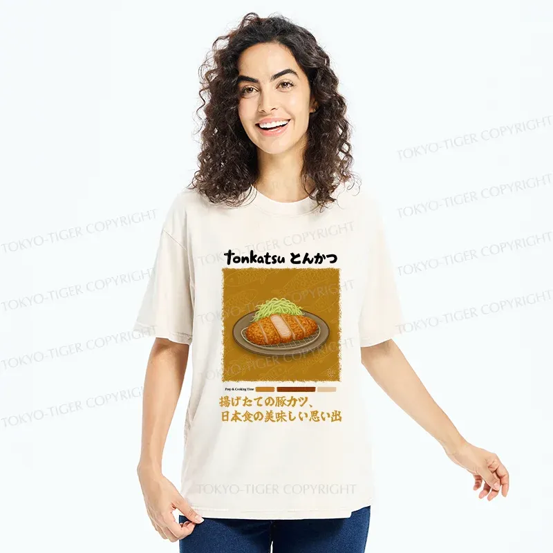 Tokyo-Tiger Delicious Fried Pork Cutlet Washed T-Shirt
